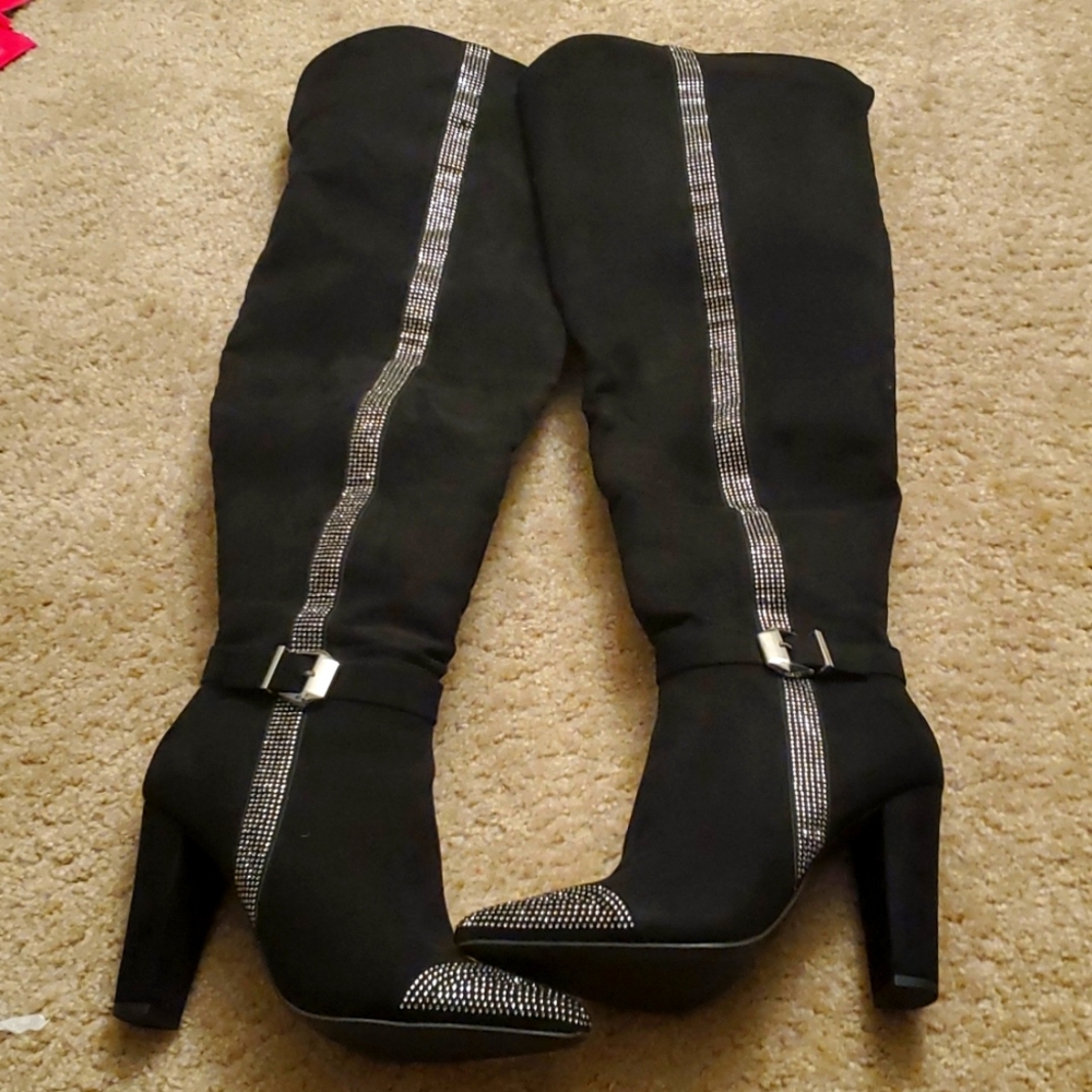 Thigh High Boots with Rhinestone
